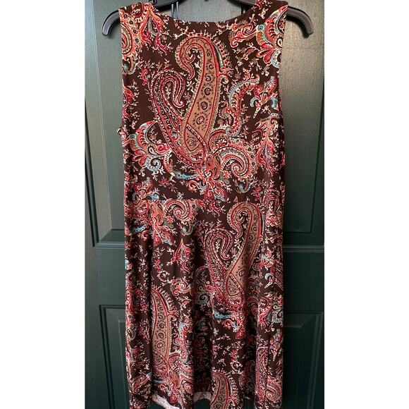 Lauren Ralph Lauren Petite Brown Paisley Midi Dress PL Ruched Sleeveless - Picture 4 of 6